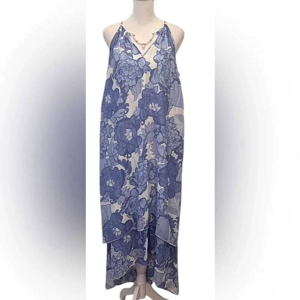 Mlle Gabrielle szMโhalter floral tiered maxi dress with detachable necklace EUC